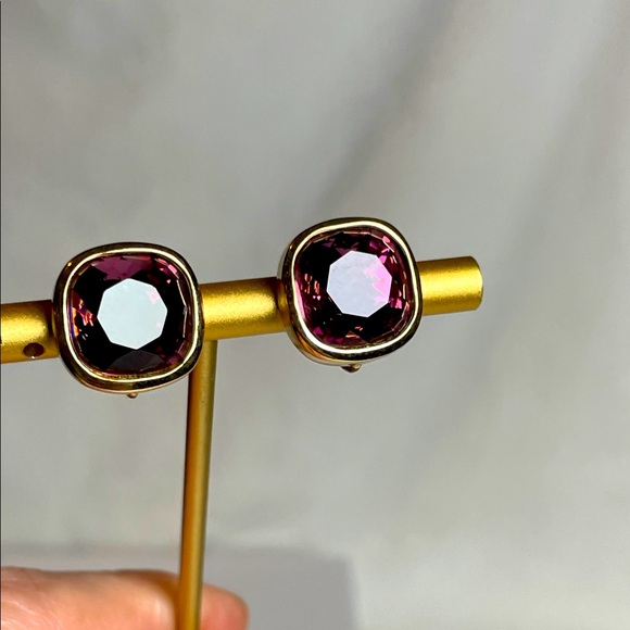 Dior gold plated Purple Crystal clip Earrings EUC - Picture 1 of 3